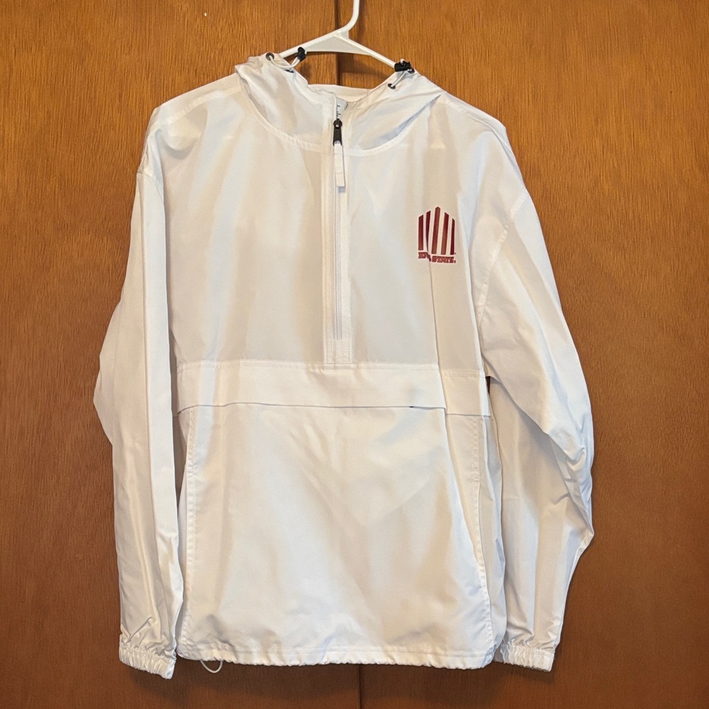 White Windbreaker Jacket with Red Logo